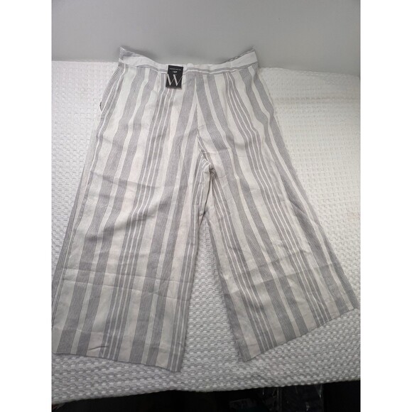 Worthington Women's Cropped Wide Leg Striped Pants Pleated Size 16P Linen Blend - Picture 11 of 13